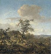 Jan Wijnants Landscape with a hunter and other figures. oil on canvas